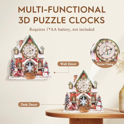 3D Wooden Puzzles for Adults-Christmas Clock Puzzle-Adult Crafts - color: Christmas Clock