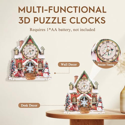 3D Wooden Puzzles for Adults-Christmas Clock Puzzle-Adult Crafts - color: Christmas Clock