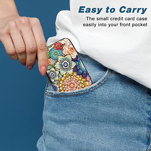 Credit Card Holder, Mini Aluminum Card Wallet RFID Blocking Slim Metal Hard Card Case for Women Men, Mandala Flower - color: Mandala Flower