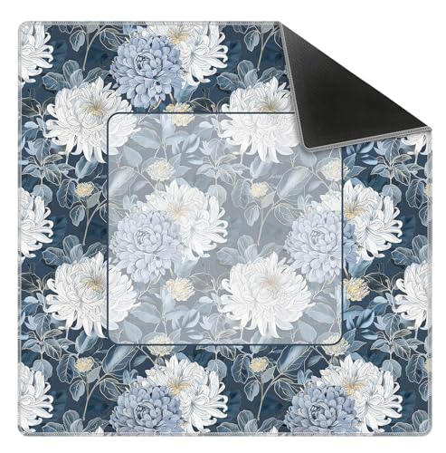 Blue and White Dahlia Floral Mahjong Mat 31.5" x 31.5", Non-Slip Noise Reduction Mahjong Table Cover Accessories and Supplies for Dominoes Poker Card Board and Tile Games Gifts - color: Blue and White Dahlia Floral