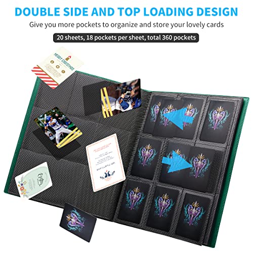 Card Binder, 360 Pockets Upgraded Trading Card Binders, Cards Collection Binder 9 Pocket, Side Loading Yugioh Binder Book Holder for MTG, TCG, Sport, Football, Baseball Collector Cards - Green - color: Green