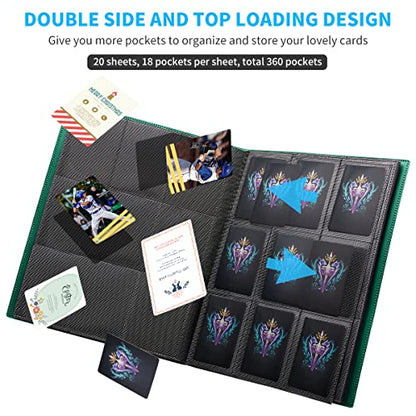 Card Binder, 360 Pockets Upgraded Trading Card Binders, Cards Collection Binder 9 Pocket, Side Loading Yugioh Binder Book Holder for MTG, TCG, Sport, Football, Baseball Collector Cards - Green - color: Green