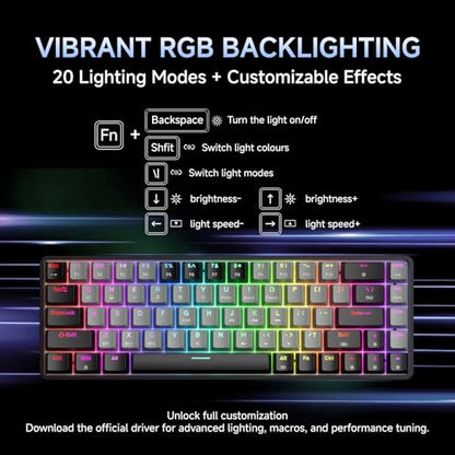 DIERYA DK68 60% Wireless Mechanical Gaming Keyboard, 3-Mode, Bluetooth 5.0/2.4G/USB-C, RGB Backlit, 68-Key Compact Mini for Windows, Mac, Linux - Clicky Blue Switch - Black/Grey - color: Black Grey/Blue Switch