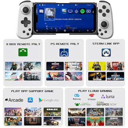 arVin Mobile Game Controller for iPhone/iPad/Android/Samsung/Tablet/PC/Switch/PS3/PS4, Wireless Gamepad Joystick with Turbo/6-axis Gyro/Vibration, Play Xbox Cloud Gaming/PS Remote Play/Steam Link - color: White, size: Standard Version(D6)
