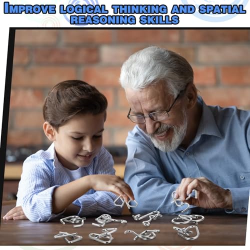 Metal Wire Puzzle Set of 8 with Pouch, Brain Teaser Puzzles IQ Test Ring Disentanglement Unlock Interlock Game Trick Metal for Party Favor Challenge(C Style) - style: C Style