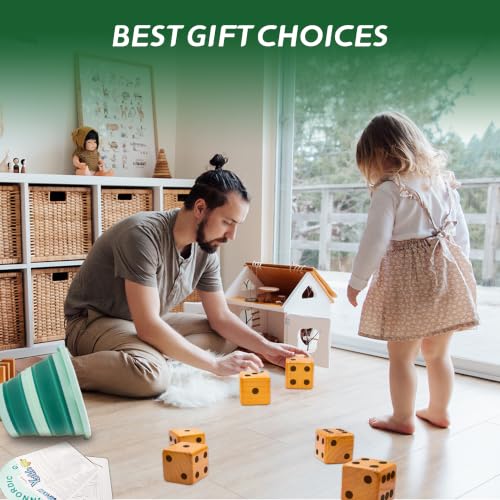 SunNordic 6 Giant Wooden Yard Dice Game Set, Outdoor Lawn Yardzee Game Jumbo with Carry Bag＆ Scorecard, Backyard Dice Game for Adults Family