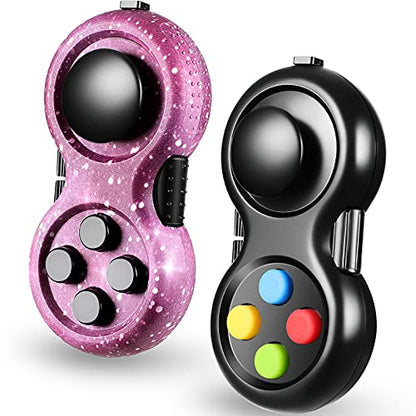 Skylety 2 Pcs Fidget Toys for Adults Controller Fidget Pad Stress Relief Cube Clicker Game Controller Sensory Educational Toy for ADHD Autism Relief Stress Anxiety(Starry Purple and Black Style) - style: Starry Purple and Black Style