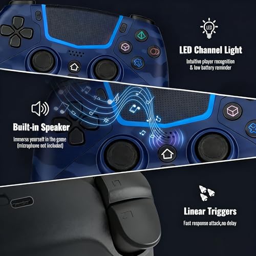Linhugame Wireless Controller for ps5, Compatible with playStation 5/PC,Controller with Hall Joysticks/Turbo/6-Axis Gyro/Touchpad/3.5mm Audio Jack/Speaker, Compatible with original charging(Dock-Blue)