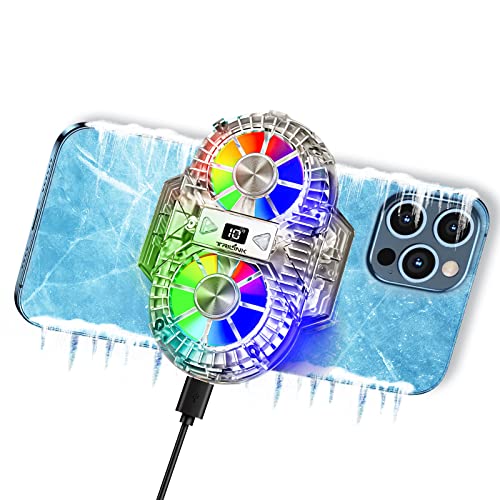 TRILINK Phone Cooler for Gaming with Dual Cooling Fans - Advanced Phone Cooling Technology - RGB LEDs - Ultra-Quiet - Output Function - LED Temperature Display for Android iPhone iOS Game Radiator