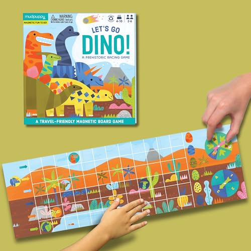 Mudpuppy Let's Go Dino! – Dinosaur Version of Travel-Friendly Magnetic Board Game with Adorable Illustrations of Dinosaurs for Children Ages 5 to 10, 2-6 Players - style: Let's Go Dinos