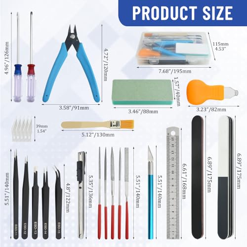 Bigstone 29 PCS Model Tools Kit Modeler Basic Tools Hobby Building Tools Craft Set for Cars, Airplanes, Buildings, Robots Gundam Plastic Models Building Repairing and Fixing