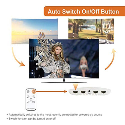 J-Tech Digital HDMI Switch 5X1 HDMI2.0 4K@60Hz, HDCP 2.2, HDR, YUV 4:4:4 with Remote Control and auto-Switching Function with Control4 Driver Available [JTECH-18GSW5]