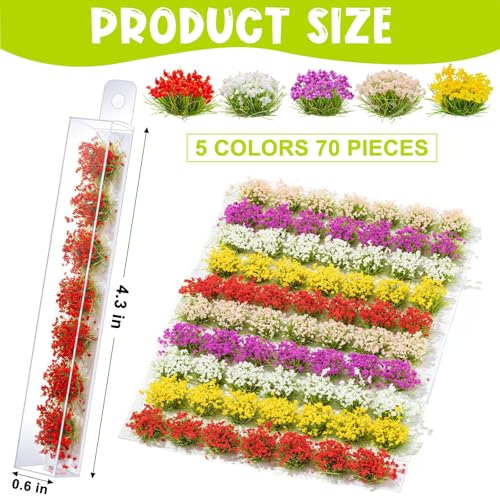 WDAHDHP Miniature Colorful Cluster Flower, 70Pcs Vegetation Groups Static Grass Tufts for DIY Craft Train Landscape Railroad Scenery Sand Military Layout Model Miniature Bases and Dioramas