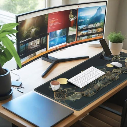 iCasso Large Mouse Pad, 4in1 XXL Mousepad + Keyboard Wrist Rest+Mouse Wrist Rest+Coaster Set with Ergonomic Design for Computer(Cyan-Mountain) - color: Cyan Mountain