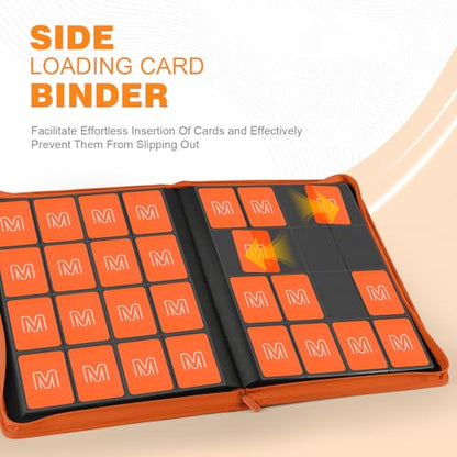 Premium Card Binder 16 Pocket,Trading Card Binder Holds up to 1000+Cards Sturdy Card Collection Album, Card Holder Folders for MTG, TCG, Game Cards & Sports Cards - color: 16 Orange