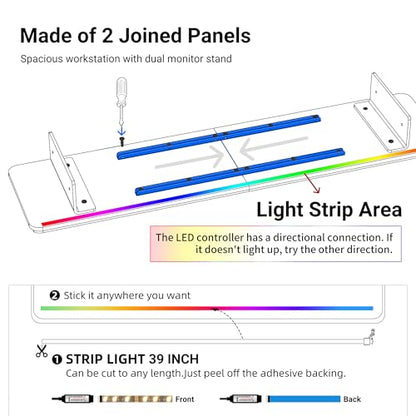 AFOOYO Monitor Stand Riser,31.5-Inch LED Light Wood Computer Monitor Stand with Adjustable Acrylic Legs,Desk Accessories Desktop Organizer Stand for, Computer,Laptop,Printer,PC TV Screen Riser,Black