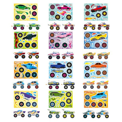 Monster Truck Sticker, Make Your Own Cartoon Car Stickers | 24 Sheets Monster Truck Craft Party Favors, Classroom Activities, Teacher Reward, Birthday Gift for Girls Boys - style: Monster Truck Sticker