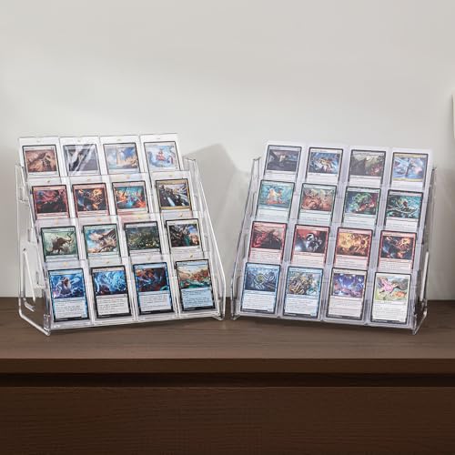 DEEIF 4 Tier Acrylic Trading Card Display Stand, 12" Riser Display Shelf for Magnetic Holders, Toploaders, PSA Graded Cards, TCG Sports Card Collection (2 Pack) - size: 4 Tier, 2 Pack