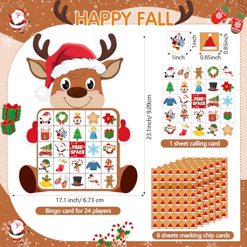 Blosssound Reindeer Christmas Bingo Game – 24 Players Holiday Bingo Cards with Reindeer Theme, Winter Party Game for Family Gatherings, Classroom Activities, and Christmas Party Favors - style: Reindeer