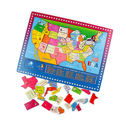 Wondertoys 46 Pieces Wooden USA Map Puzzle for Kids US Map Puzzle Educational Geography Puzzles United States Map Puzzle for Boy Girl