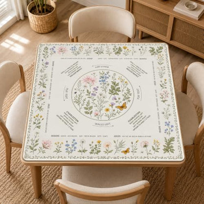 Wildflower Garden Mahjong Mat with Rules Non-Slip Noise Reduction Gaming Mats with Carrying Bag, American Mahjong Table Cover for Poker Board Card Games Dominoes, 31.5” x 31.5” - color: Wildflower Garden