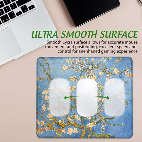 Mouse Pad Blossoming Almond Tree Square Mousepad Desk Mat with Non Slip Rubber Base, Stitched Edge Mouse Mat Desk Pad for Work Game Office, 9.5x8 Inches - color: Blossoming Almond Tree