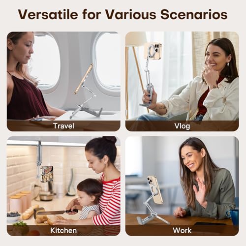OMOTON 360°Rotating Adjustable Aluminum for MagSafe Tripod Mount, Silver | Magnetic Phone Tripod for iPhone 17/16/15 Pro Max Air, Foldable Cell Phone Stand Fits Vlog, Gym Travel Essentials Accessories - color: 5-Silver
