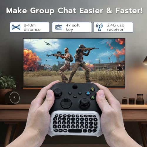 Mcbazel Mini Game Keyboard 2.4G Receiver Wireless Chatpad Message with 3.5MM Audio Jack for Xbox One/Xbox One X/S/Xbox Series X/S/XboxElite/2, Controller Keyboard Attachment - White