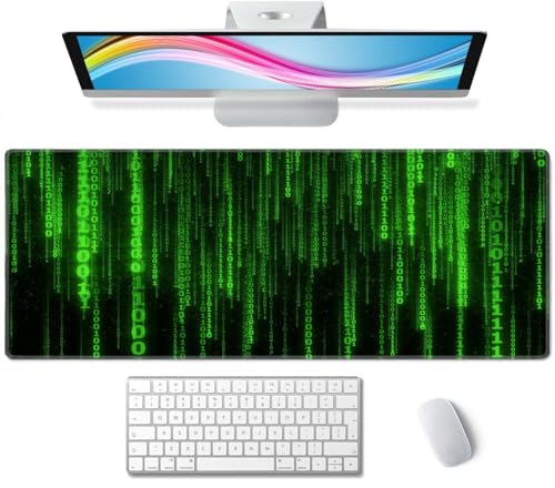 Desk Mat Binary Hanging Chain Large Keyboard Mouse Pad for Laptop PC Setup Desk Cover Protector Desk DéCor for Office Home Work Gaming 31.5" X 11.8" Stitched Edge Non-Slip Design - color: Binary Hanging Chain