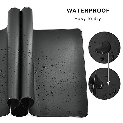 CENNBIE Leather Desk Mat Protector, 39.3" x 19.6" Large Mouse Pad(Black) | Premium stitched edges resist wear. Easy to clean. Protects desk from spills, stains ,scratches. Smooth glide. Office & home. - color: Black, size: 39.3" x 19.6"