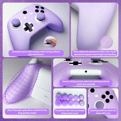 Purple Glitter Anti-Slip Protective Silicone Cover Skin Grips Compatible with Xbox one s/x Controller,8 PCS Glitter Thumb Grips Caps and 2 Grips Caps. - color: Glitter Purple