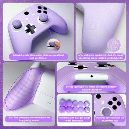 Purple Glitter Anti-Slip Protective Silicone Cover Skin Grips Compatible with Xbox one s/x Controller,8 PCS Glitter Thumb Grips Caps and 2 Grips Caps. - color: Glitter Purple