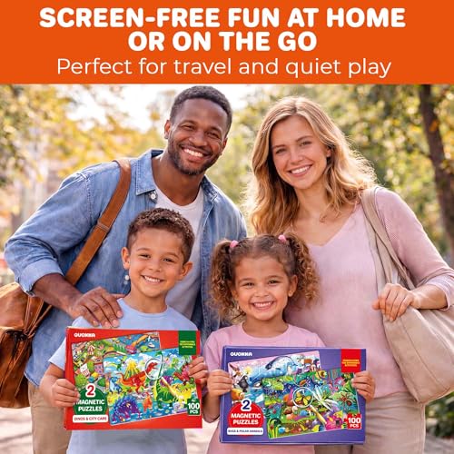 QUOKKA Magnetic Puzzles for Kids Ages 4-6 – 100 PCS Magnetic Puzzle Book for Toddlers 3-5 – 2 Puzzles & 2 Spot The Difference Maps – Search & Find Travel Games – Activity Book Bugs & Polar Animals - color: Bugs 100pcs