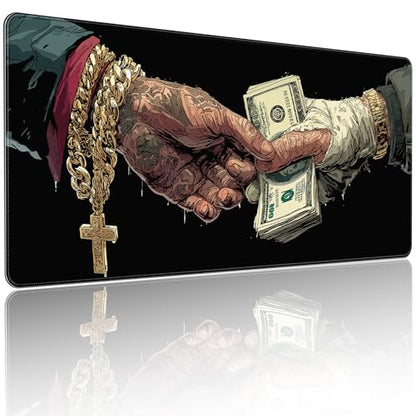 Extended Gaming Mousepad with Cross and Dollar Bill Designs, 35.4 x 15.7 inches, Featuring a Non-Slip Base and Waterproof Surface, Suitable for Home Office and Work environments. - color: With Us Dollar and Cross Design