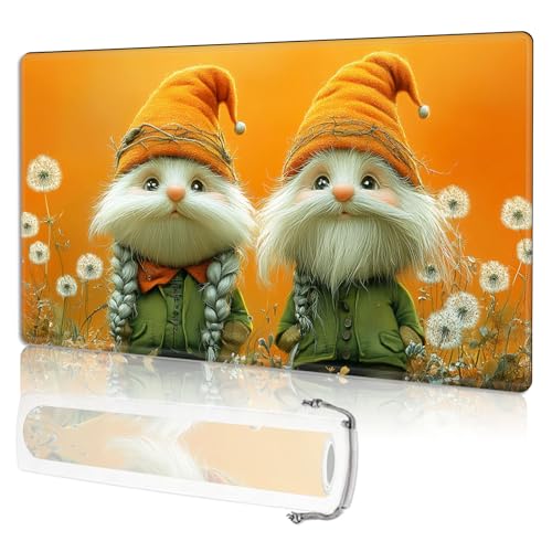 for MTG Playmat TCG Card Game Mat with Stitched Edges,Board Game Mats Non-Slip Waterproof Rubber Base 24 x 14 inch for CCG RPG DTCG Trading Card,Gnome Garden Dandelion - color: Gnome Garden Dandelion