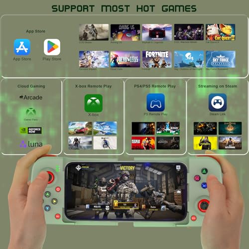 Joso Phone Controller for iPhone/Android Support Phone Case, Mobile Gaming Controller with Ergonomic Design - Wireless Gamepad for Cloud Gaming & PS Remote Play - color: Green