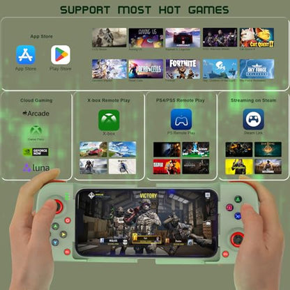 Joso Phone Controller for iPhone/Android Support Phone Case, Mobile Gaming Controller with Ergonomic Design - Wireless Gamepad for Cloud Gaming & PS Remote Play - color: Green
