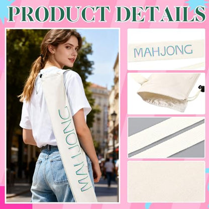 34 Inch Long Mahjong Mat Bag Cute Double Strapped Canvas Drawstring Mahjong Holder Lightweight Outdoor Carrying Bag for Board Games Travel Storage-Mat Not Include(Beige,1 Pc) - color: Beige, style: Soild