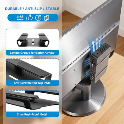 Universal Metal Laptop Charger Holder, Under Desk & Vesa Mount | Adjustable Power Brick Bracket, Under Desk Mount Organizer for Docking Stations & USB-C Hubs, Secure Supply Holder, Black