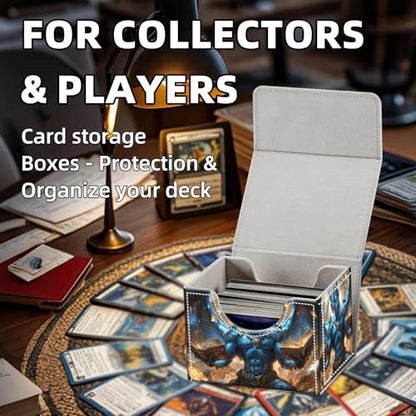 Trading Card Storage Box, Holds 100+ for MTG Cards, PU Leather with Magnetic Closure, Blue Dragon Mage with Floating Tomes Durable Deck Box for Magic the Gathering, Trading Card Games - color: Blue Dragon Mage with Floating Tomes