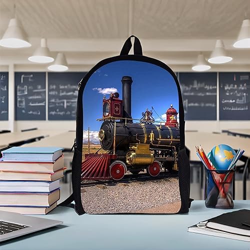 Train Backpack 17 Inch Bookbag Studuent School Bag for Kids Boys Girls Mens, Black - color: Black Train