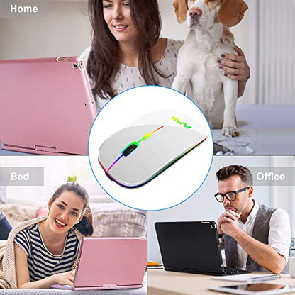 MMK Wireless Bluetooth Mouse, 2.4G Rechargeable Optical Mouse for Laptop | LED Slim Dual Mode (Bluetooth 5.0 and 2.4G) Wireless Mouse for Laptop, PC, Mac OS, Android, Windows (Silver) - color: Silver