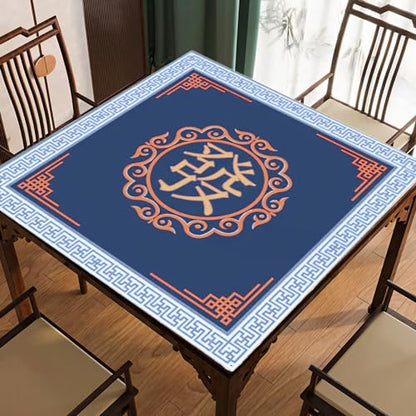 Mahjong Table Mat 31.5" x 31.5" Anti Slip Noise Reducing Cover Blue | Machine Washable Game Pad with Storage Bag, Wear Resistant Fabric for Poker Card Dominoes Family Game Night - color: Style 2 Blue