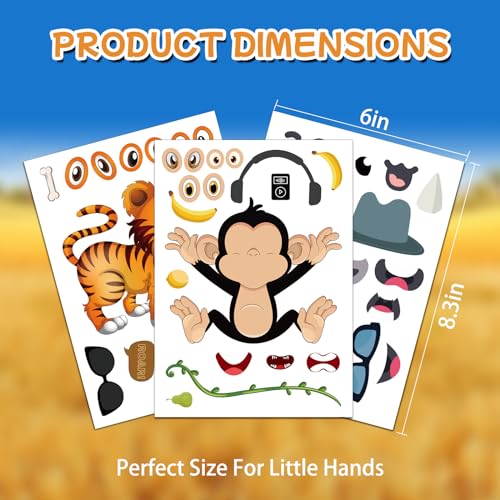 Aowplc 48 Make A Safari Animal Sticker Sheets - Jungle & Zoo Party Favors Supplies - Fun Craft Activities for Kids Ages 3+ - style: Safari Animals