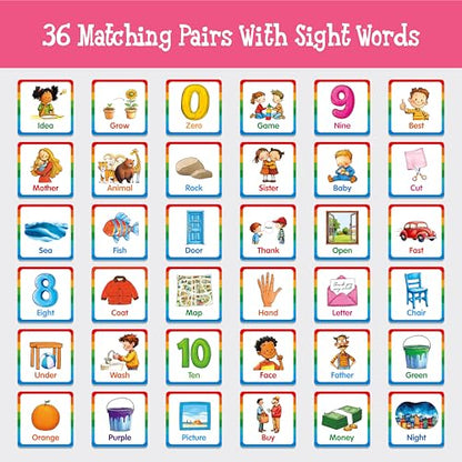 Hebayy Memory Matching Game, 72 PCS Sight Words Matching Cards for Kids, 36 Pairs Memory Cards, Educational Toy for Children to Learn Sight Words 5+ Years Old - style: Sight Words-A