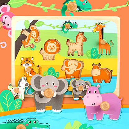 Wooden Peg Puzzles for Toddlers 1-3 - Montessori Educational Learning Puzzle Toys for Baby Gifts - style: Style C