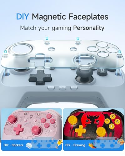 EasySMX S10C Switch 2 Controller with Hall Effect Anti-Drift Joysticks, Instant Wake-Up, HD Rumble, Motion Control, Back Buttons, Turbo, C Button for Switch 2/Switch/PC/iOS/Android - color: Pink