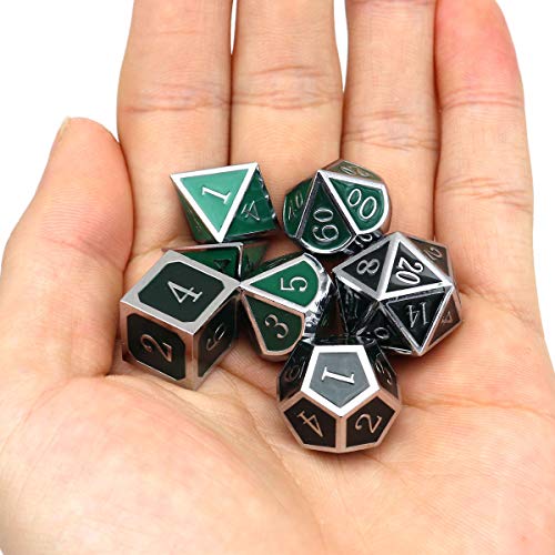 Haxtec Color Changing Metal DND Dice Set Silver Black Green Color Shifting D&D Dice with Leather Dice Bag Compatible with Dungeons and Dragons TTRPG DND Gift - color: Silver Black Green