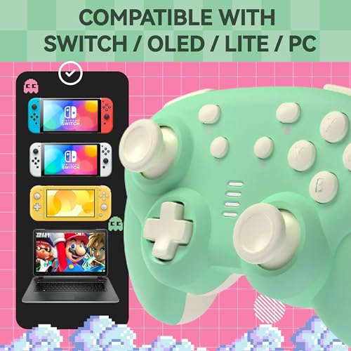 turbX Mate Mini wireless Nintendo switch wireless controller, usb controller for pc - Small Gamepad 6-Axis Gyro Motion Sensor, Joystick (Retro Green) - color: Green