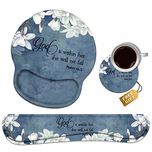 Keyboard Wrist Rest + Mouse Pad Wrist Support Set with Coasters, Non-Slip PU Base Ergonomic Mousepad for Home Office Working Studying Easy Typing & Pain Relief, Quote Bible Verses Psalm 46:5 - color: Quote Bible Verses Psalm 46:5
